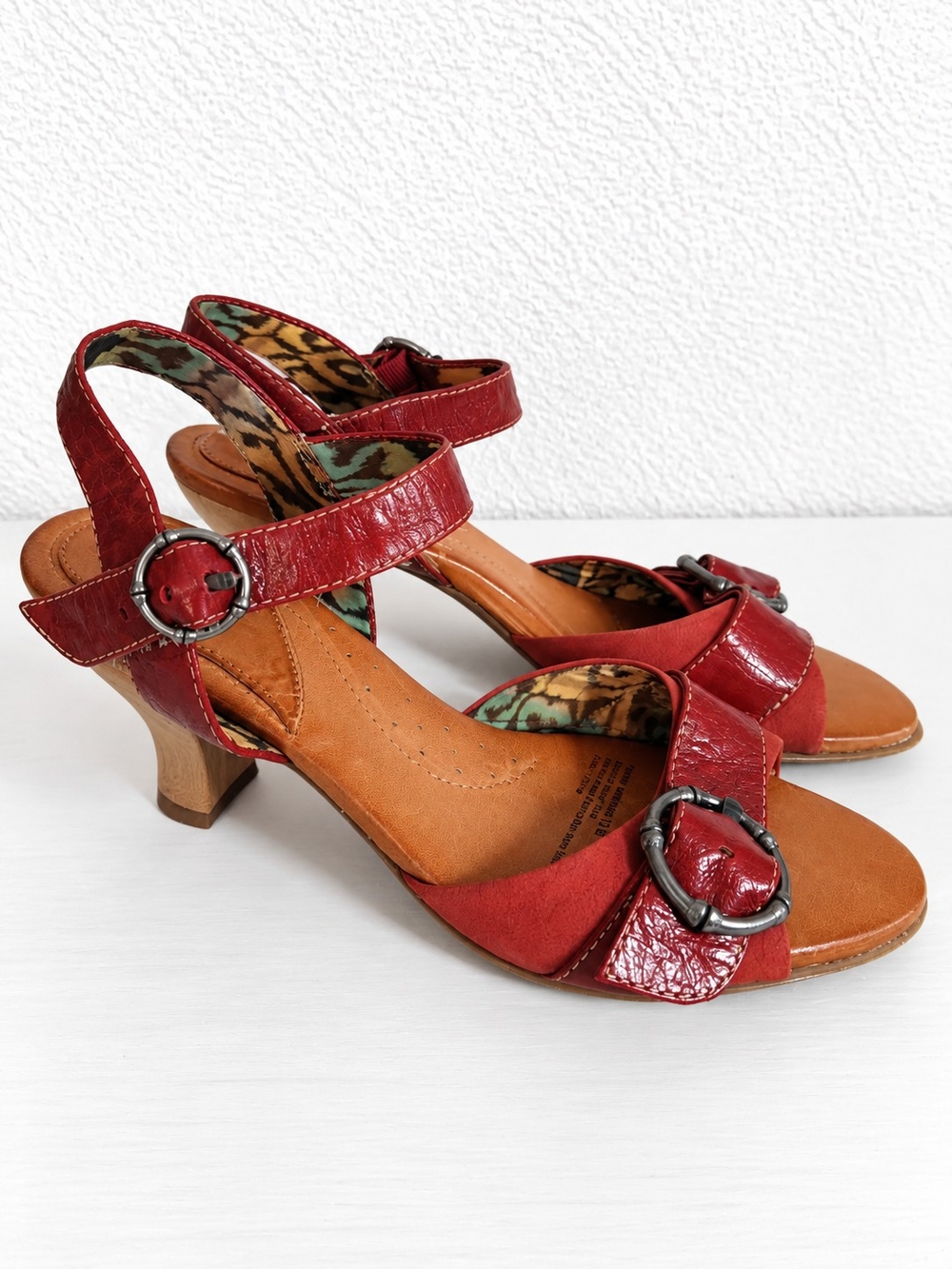 Naya Red Leather Buckle Heeled Sandals Open Toe Women’s Shoes 10M